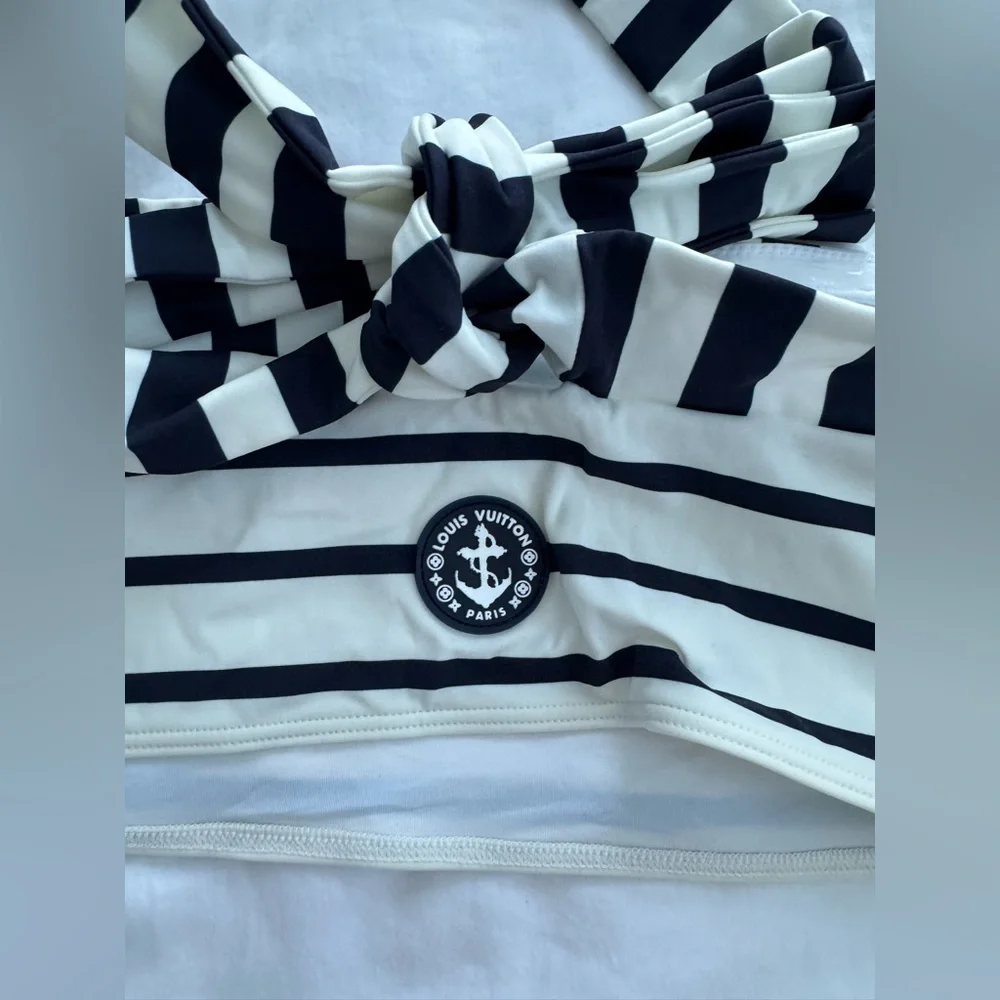 Louis Vuitton Navy White Nautical Striped Bandeau Bikini Top Sz 38